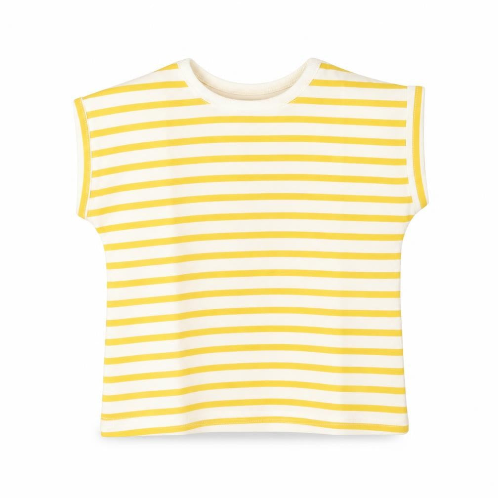 Front view of Zara girls’ yellow white striped short sleeve t-shirt 2xs cotton