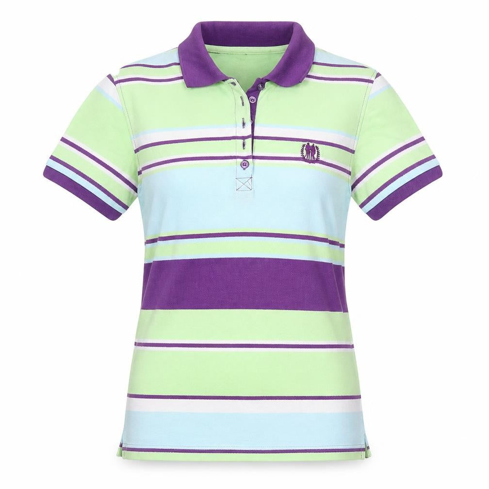 Front view of Polo Wear girls’ multicoloured striped polo shirt, size L, cotton blend
