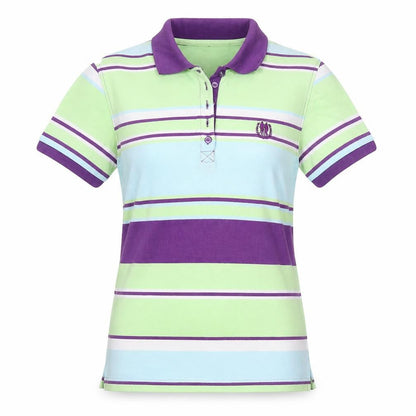 Front view of Polo Wear girls’ multicoloured striped polo shirt, size L, cotton blend