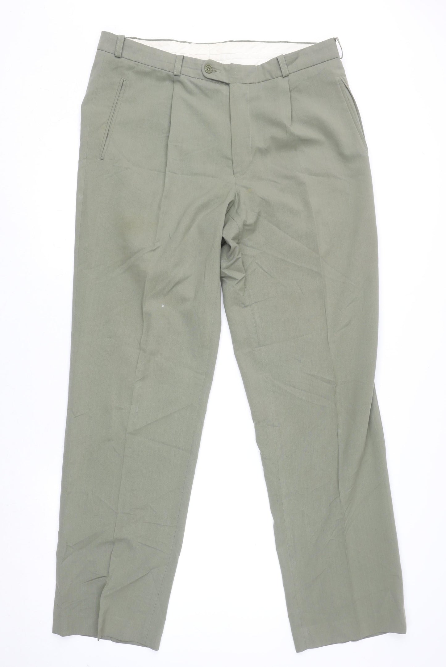 Mens UK Size L Robbie Regular Fit Dress Pants Green Trousers