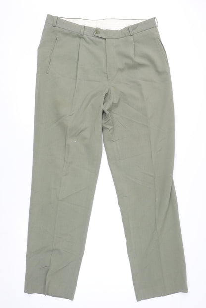 Mens UK Size L Robbie Regular Fit Dress Pants Green Trousers