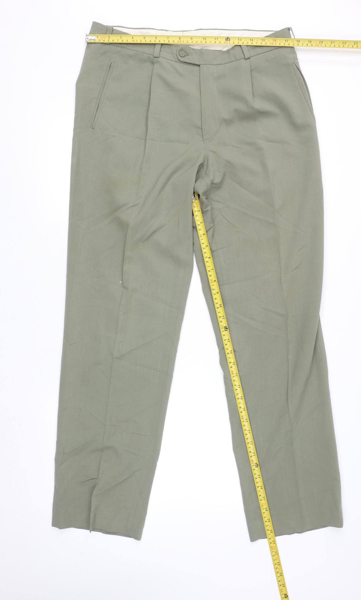Mens UK Size L Robbie Regular Fit Dress Pants Green Trousers