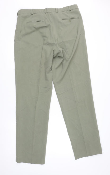 Mens UK Size L Robbie Regular Fit Dress Pants Green Trousers