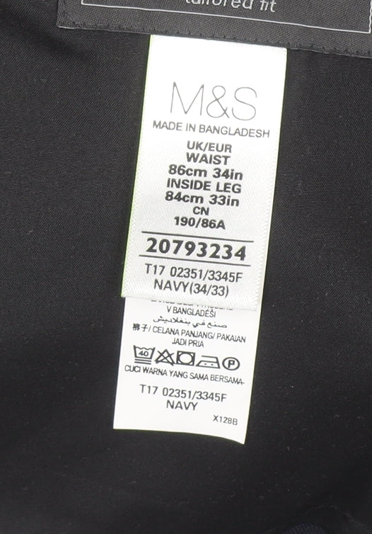 Mens UK Size L Marks and Spencer Classic Fit Dress Pants Blue Trousers