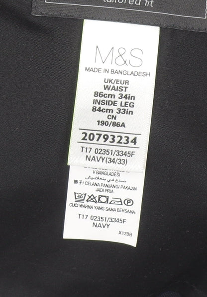 Mens UK Size L Marks and Spencer Classic Fit Dress Pants Blue Trousers