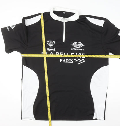 Manfinity Men’s Black 2XL Racing Collared Half Zip T-Shirt