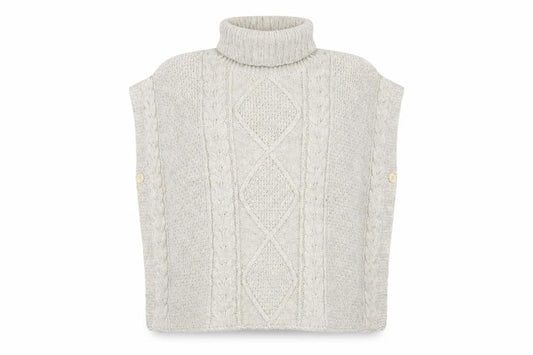 Front view of Savoir Women’s Beige Roll Neck Cable-Knit Cape Jumper, size UK 18