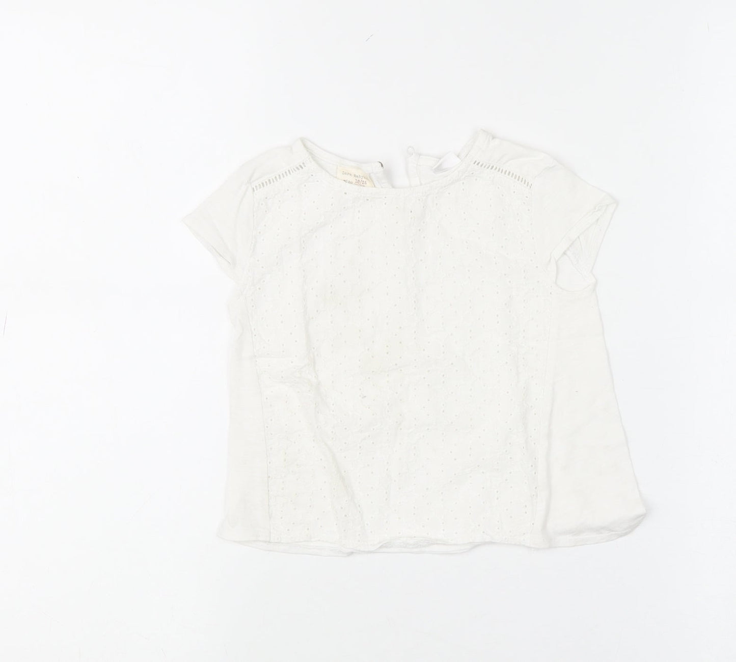 Zara Girls White Embroidered Cotton Short Sleeve Blouse 18-24 Months