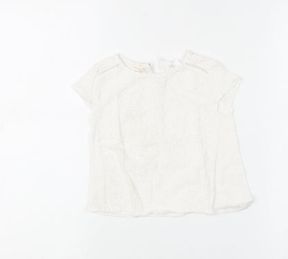 Zara Girls White Embroidered Cotton Short Sleeve Blouse 18-24 Months