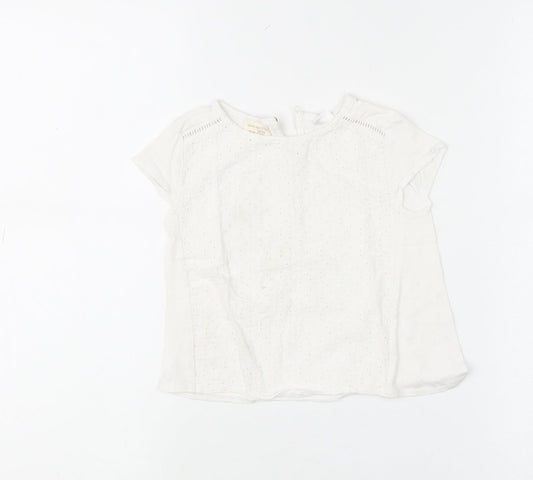 Zara Girls White Embroidered Cotton Short Sleeve Blouse 18-24 Months
