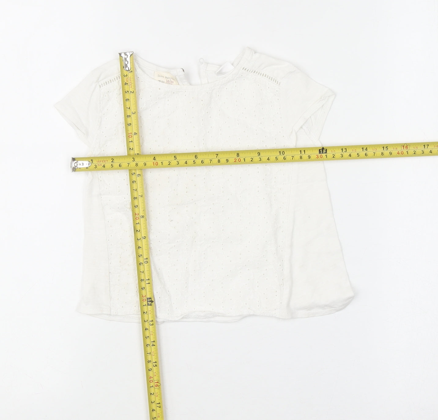 Zara Girls White Embroidered Cotton Short Sleeve Blouse 18-24 Months
