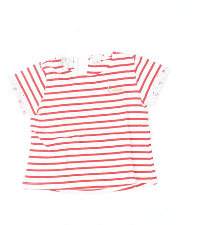 Zara Girls Red White Striped Cutie T-Shirt 18-24 Months