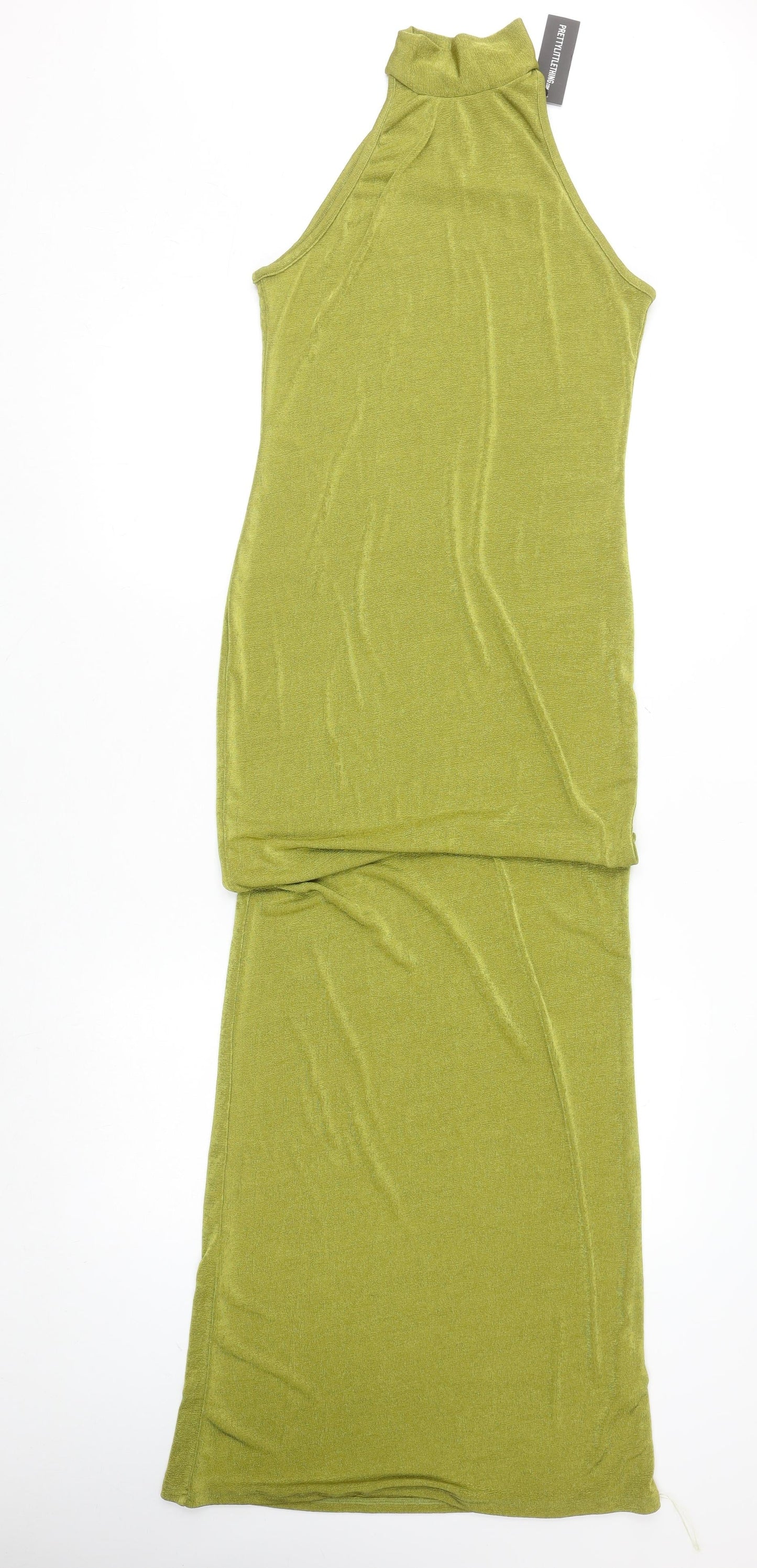 PrettyLittleThing Women’s Green Bodycon Maxi Sleeveless High Neck Dress Size 12