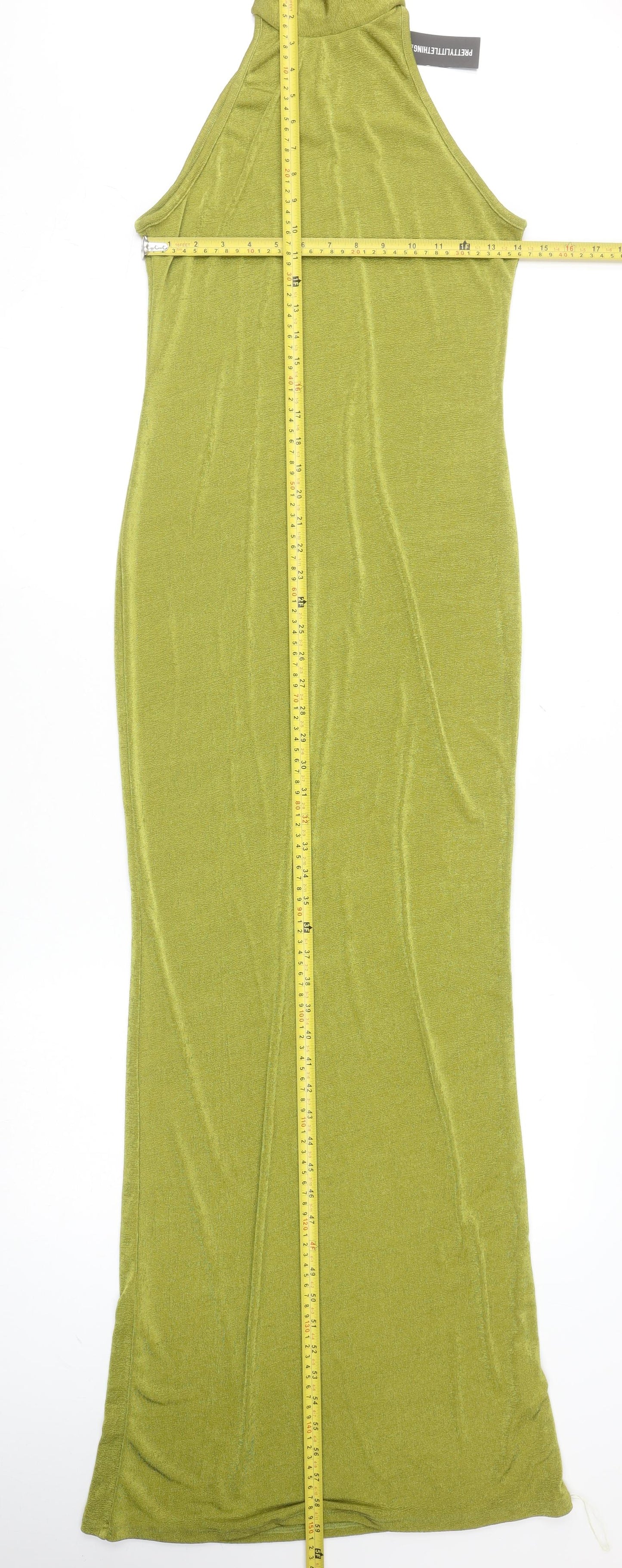 PrettyLittleThing Women’s Green Bodycon Maxi Sleeveless High Neck Dress Size 12
