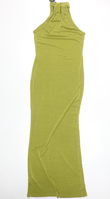 PrettyLittleThing Women’s Green Bodycon Maxi Sleeveless High Neck Dress Size 12