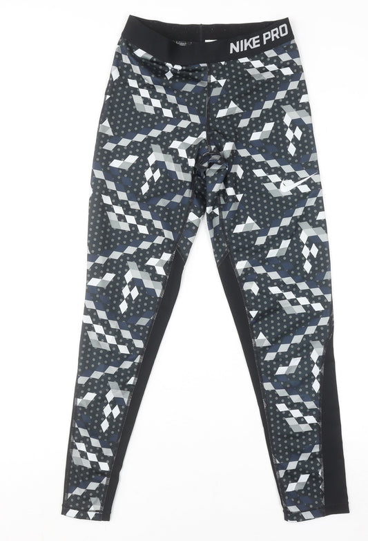 Nike Pro Women's Black Geometric Compression Leggings XL Dri-FIT