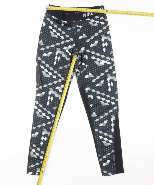 Nike Pro Women's Black Geometric Compression Leggings XL Dri-FIT