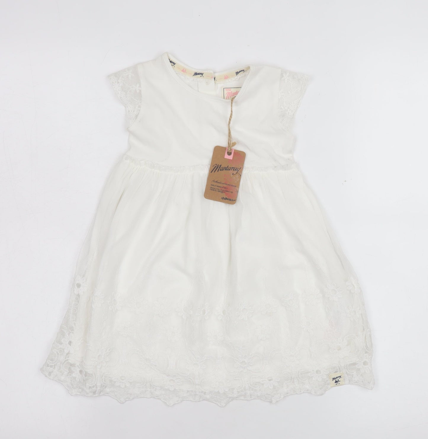 Mantaray Girls Ivory Cotton Embroidered A-Line Dress 18-24 Months