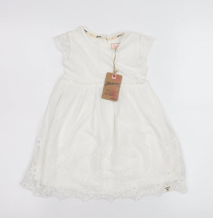 Mantaray Girls Ivory Cotton Embroidered A-Line Dress 18-24 Months