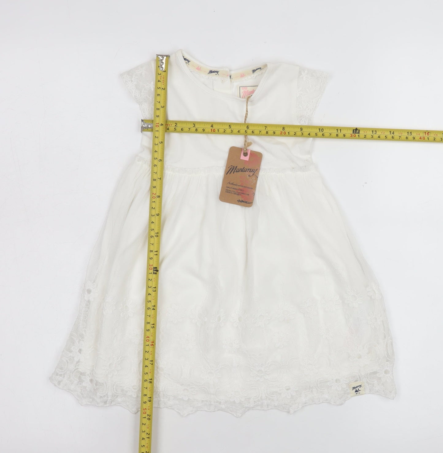 Mantaray Girls Ivory Cotton Embroidered A-Line Dress 18-24 Months