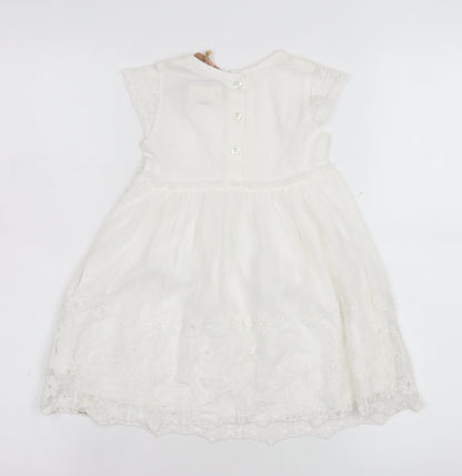 Mantaray Girls Ivory Cotton Embroidered A-Line Dress 18-24 Months