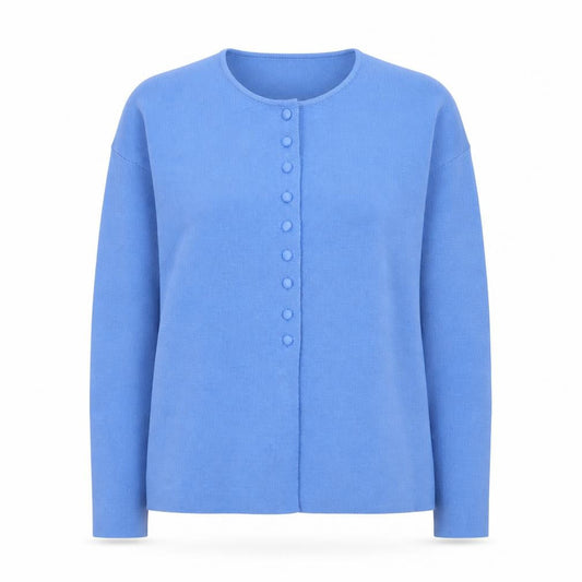 Front view of Gallery Women Blue Knit Button Basic Jacket L