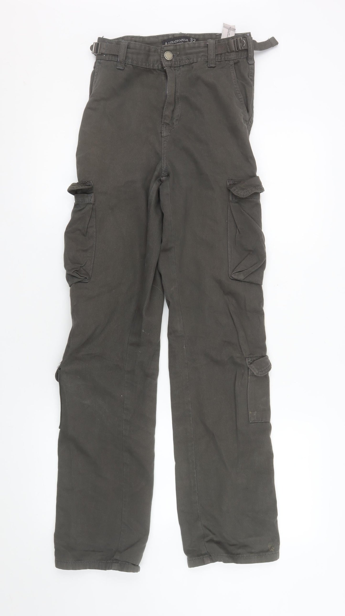 Womens UK Size 4 Stradivarius Regular Fit Cargo Green Trousers