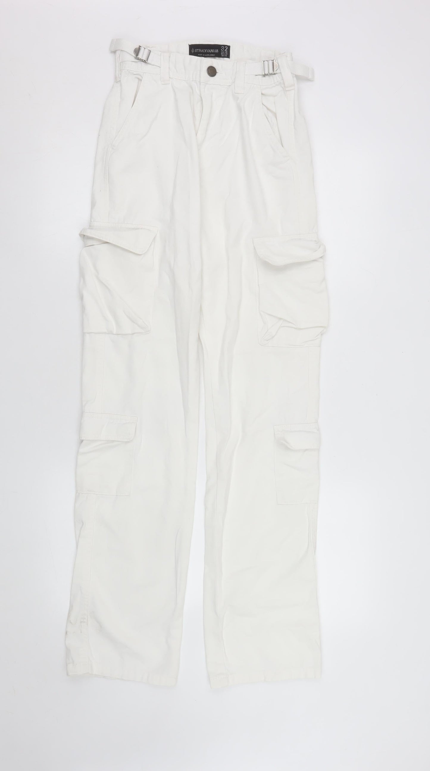 Womens UK Size 4 Stradivarius Regular Fit Straight White Jeans