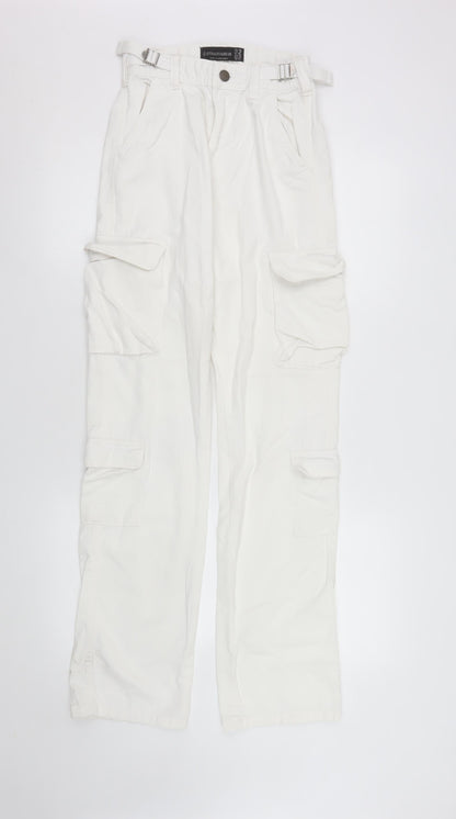 Womens UK Size 4 Stradivarius Regular Fit Straight White Jeans