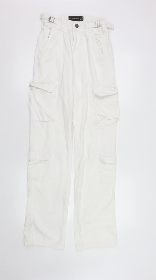 Womens UK Size 4 Stradivarius Regular Fit Straight White Jeans