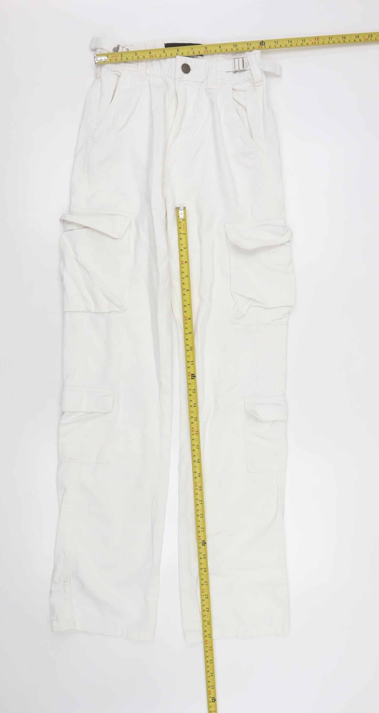 Womens UK Size 4 Stradivarius Regular Fit Straight White Jeans