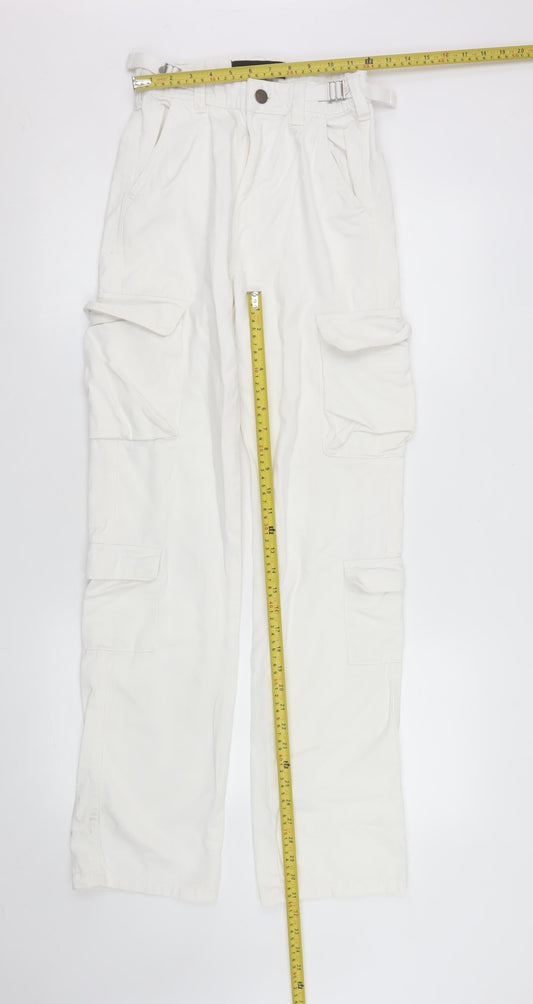 Womens UK Size 4 Stradivarius Regular Fit Straight White Jeans