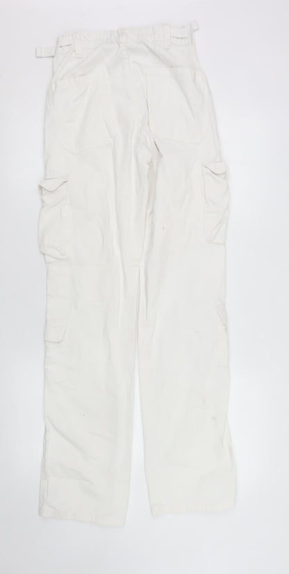 Womens UK Size 4 Stradivarius Regular Fit Straight White Jeans