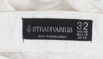 Womens UK Size 4 Stradivarius Regular Fit Straight White Jeans