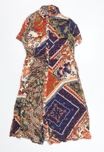 Next Women’s Petite Multicoloured Viscose Shirt Dress Size 10