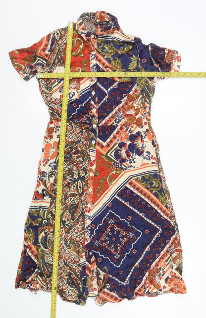 Next Women’s Petite Multicoloured Viscose Shirt Dress Size 10