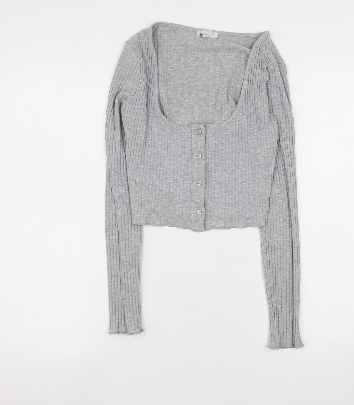 Womens UK Size 12 Pull&Bear Grey Cropped Button-Up