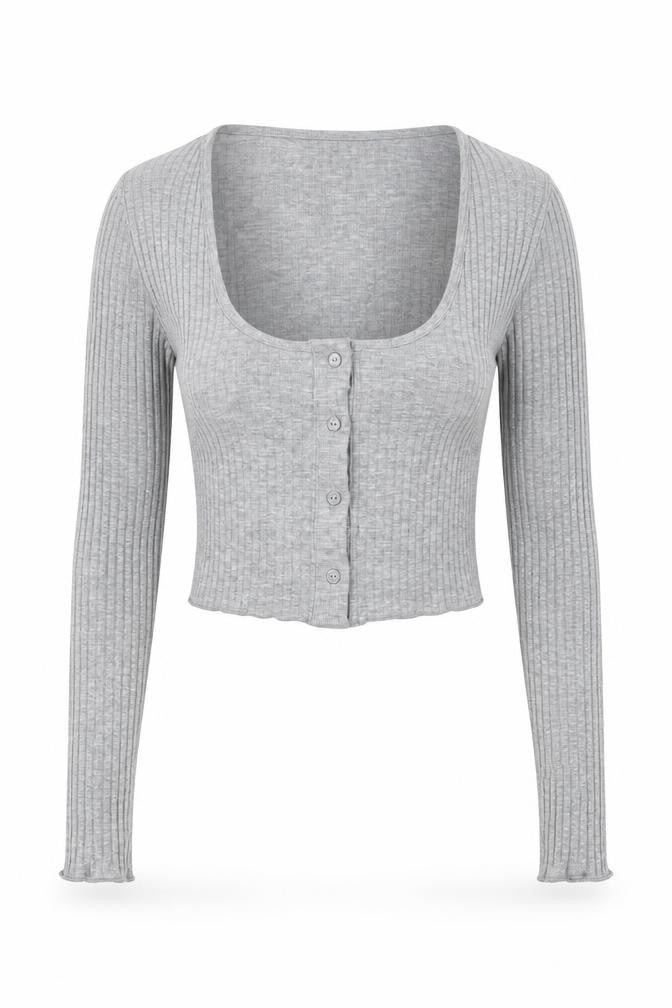 Womens UK Size 12 Pull&Bear Grey Cropped Button-Up