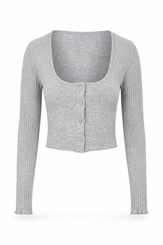 Womens UK Size 12 Pull&Bear Grey Cropped Button-Up
