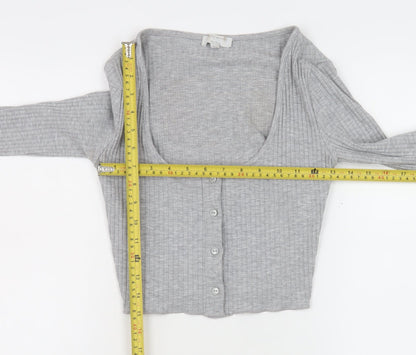 Womens UK Size 12 Pull&Bear Grey Cropped Button-Up