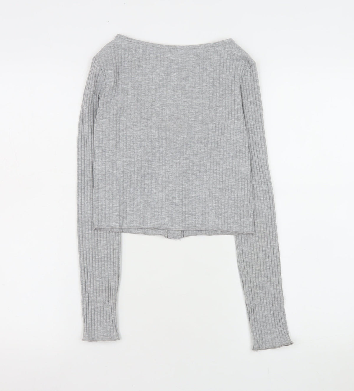 Womens UK Size 12 Pull&Bear Grey Cropped Button-Up