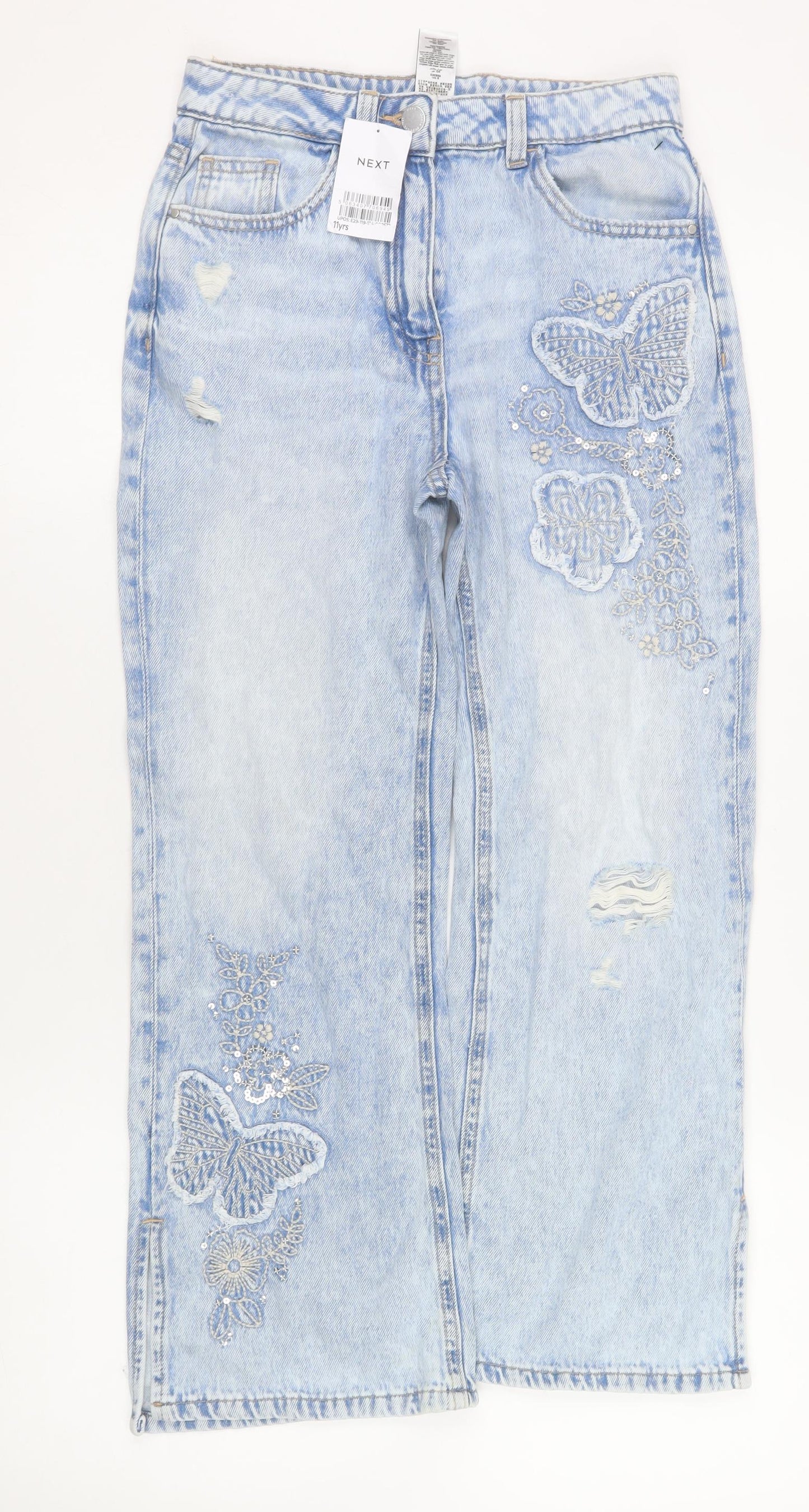 Next Girls Blue Embroidered Butterfly Straight Jeans 11 Years