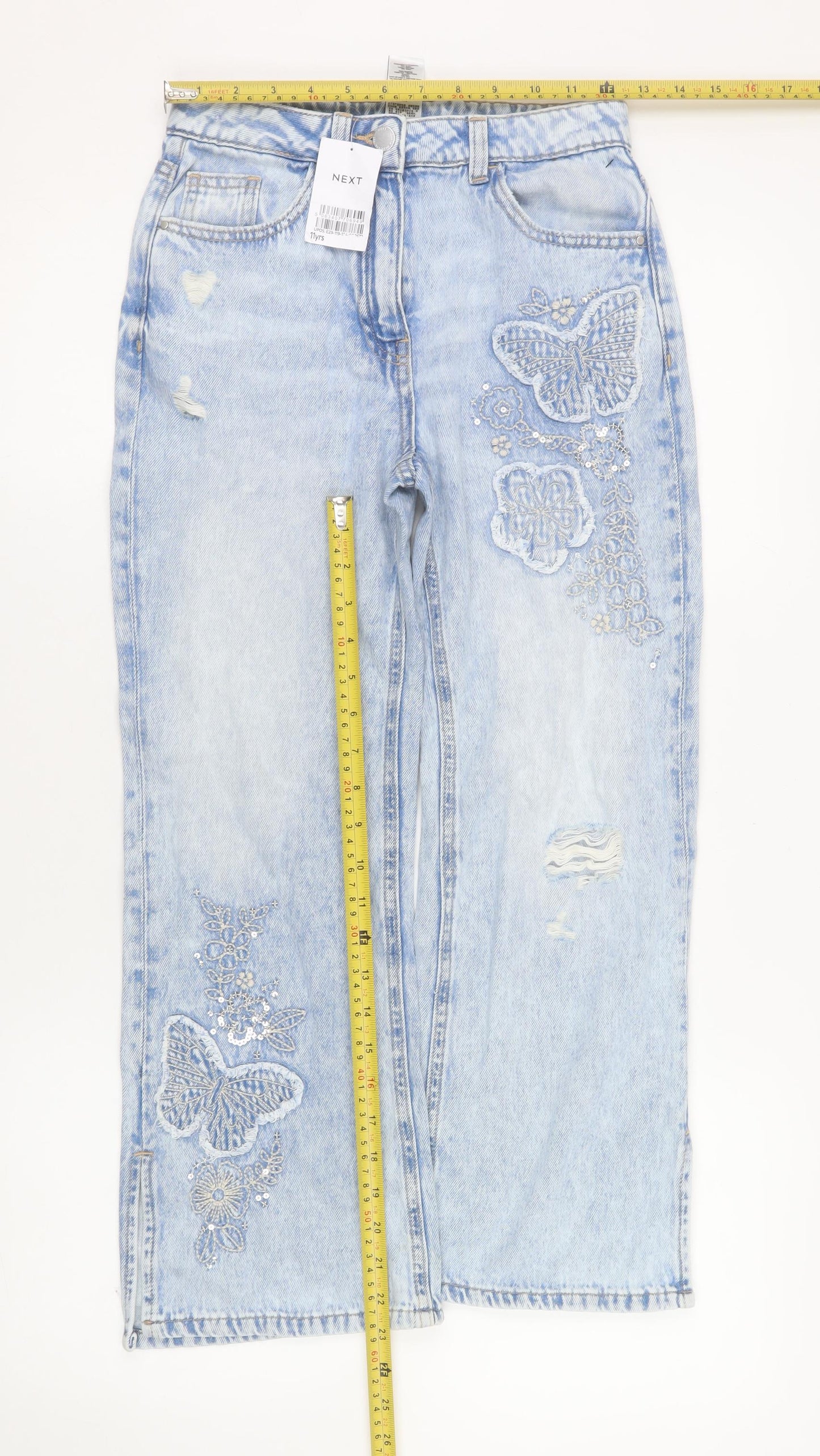 Next Girls Blue Embroidered Butterfly Straight Jeans 11 Years