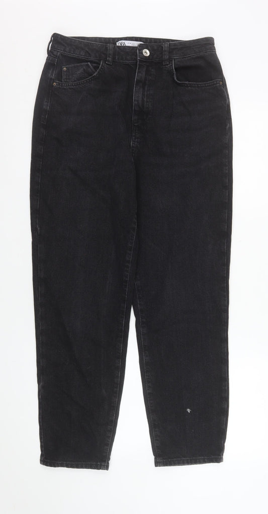 Womens UK Size 12 Zara Regular Fit Mom Black Jeans