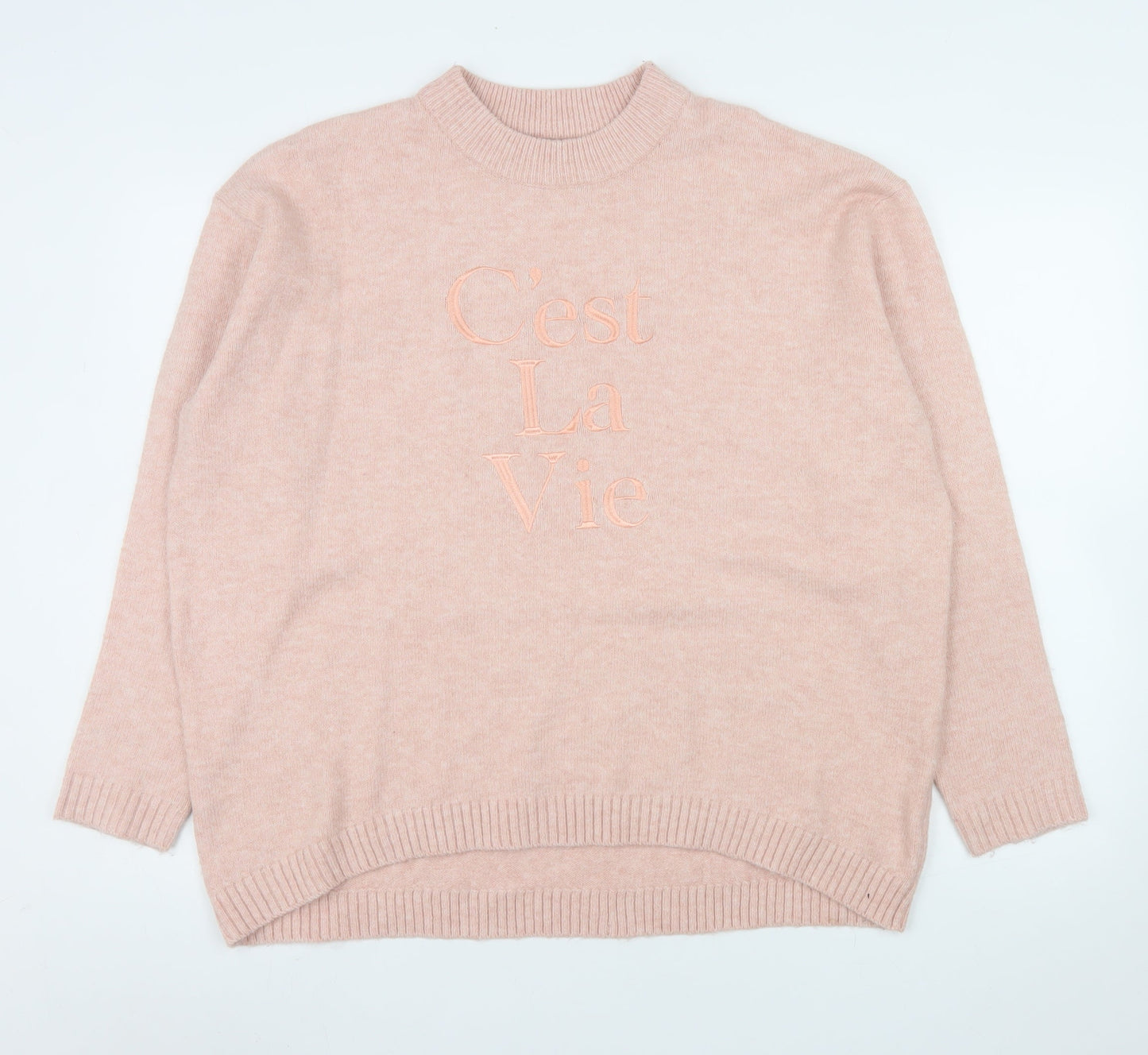 New Look Women Pink Embroidered Mock Neck Pullover Jumper Size S