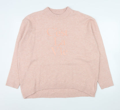 New Look Women Pink Embroidered Mock Neck Pullover Jumper Size S