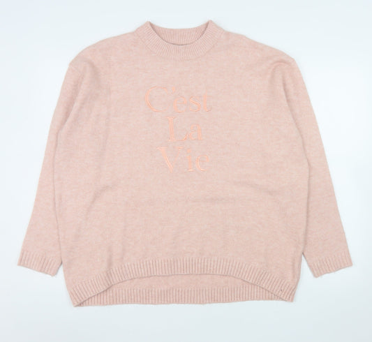 New Look Women Pink Embroidered Mock Neck Pullover Jumper Size S
