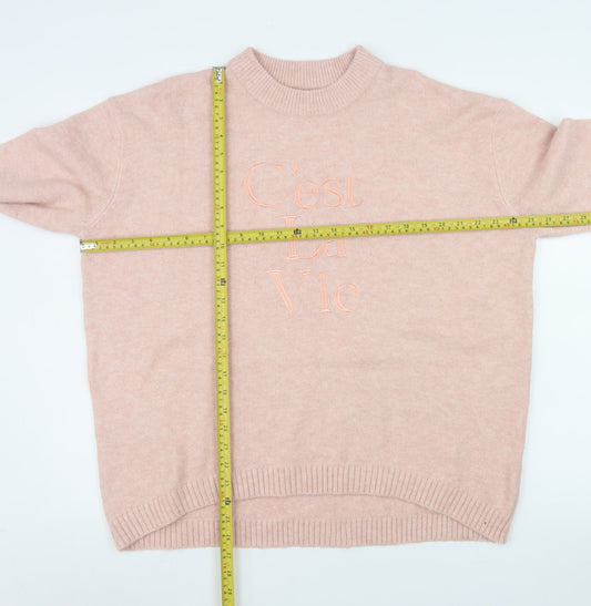 New Look Women Pink Embroidered Mock Neck Pullover Jumper Size S