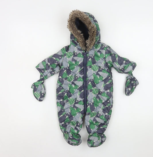 F&F Unisex Baby Multicoloured Animal Print Hooded Snowsuit 0-3 Months