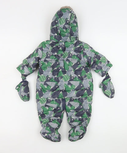 F&F Unisex Baby Multicoloured Animal Print Hooded Snowsuit 0-3 Months